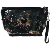 Juleeze Sacoche toilette noire chat scintillant 23x13 cm