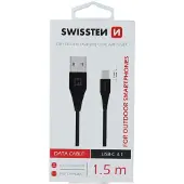Swissten Câble de données USB/USB-C 3.1 1,5 m noir