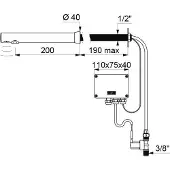 Delabie W.Vent.BINOPTIC G3/8B Mont. mural 190 Sortie L205 Fixe avec transfo