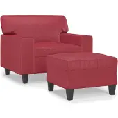 vidaXL Fauteuil avec pouf vin rouge 60 cm similicuir