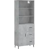 vidaXL Highboard gris béton 69,5x34x180 cm Bois composite