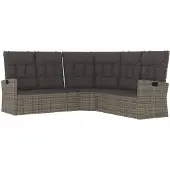 vidaXL Canapé d'angle avec fonction couchage et coussins Gris Poly Rotin