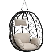 vidaXL Chaise suspendue en forme d'uf, taupe, 91,5 x 54,5 x 107 cm, rotin synthétique