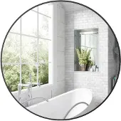 HOMCOM Miroir rond, miroir salle de bain, diamètre 70 cm, cadre en métal, miroir mural, facile à installer, pour chambre, salon, entrée, noir