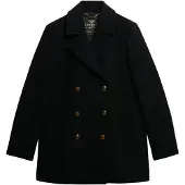 Superdry pour femme. W5012100A Veste noire à double boutonnage (16), Laine, Classique