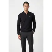 BOSS Pull en coton à encolure zippée avec logo contrastant