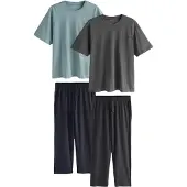Next Pyjama long anthracite / gris foncé / jade / sapin