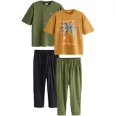 Next Pyjama long bleu marine / olive / orange pastel