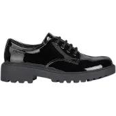 Geox J Casey : chaussures pour enfants respirantes à lacets en vernis noir – undefined / Vernis noir