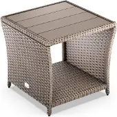 Casaria Table d'appoint en polyrotin Beige plateau de table en WPC 45x45x40cm table jardin balcon réglable en hauteur