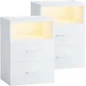 Casaria 2x Table de chevet Jamie Blanc avec éclairage