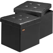 Casaria Lot de 2 poufs noir simili cuir 38x38x38cm pliable