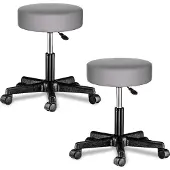 Casaria 2x Tabouret à roulettes gris pivotable 360° réglable