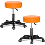 Casaria 2x Tabouret à roulettes orange pivotable 360° réglable