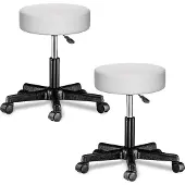 Casaria 2x Tabouret blanc à roulettes 56cm rembourré et réglable
