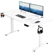 Casaria Bureau assis debout blanc 140x60x73-118cm avec écran LCD