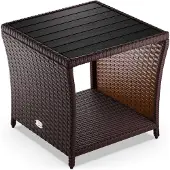 Casaria Table en résine tressée d'appoint marron 45x45x40cm WPC