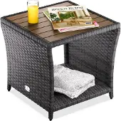 Casaria Table en résine tressée d'appoint gris 45x45x40cm