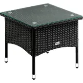 Casaria Table en résine tressée d'appoint de jardin noire 50x50x45cm