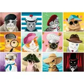 Roovi Puzzle « Chats avec des chapeaux » - 1 000 pièces, boîte en carton