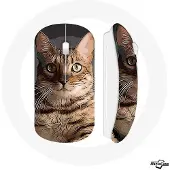 MANIACASE Souris Sans Fil - Bengal - Race de Chats - Blanc - USB Wifi - Compatible Mac et PC