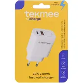 TEKMEE Chargeur USB Fast Charge 20 W avec 2 ports USB et USB-C