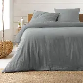 Douceur d'intérieur Parure de lit - - ANGELIA - Gaze de coton - 260 x 240 cm - Gris