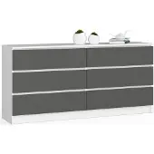 Akord Buffet 6 Tiroirs Blanc/Gris Graphite 160X40X77
