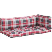 vidaXL Coussins de palette 3 pcs carreaux rouges tissu