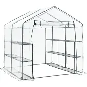 En.casa Serre Grünau avec étagères 200 x 200 x 220 cm Serre en film plastique Serre en acier transparent