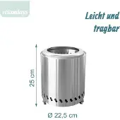 Relaxdays Cheminée de table sans fumée, en acier inoxydable, H x P x Ø 25 x 22,5 cm, feu de table sans fumée, cendrier, camping, argent