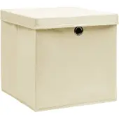 vidaXL Boîtes de rangement avec couvercle 10 pcs. Crème 32x32x32 cm Tissu