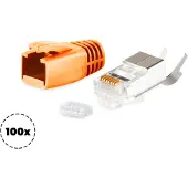 S-Impuls maximum connectivity Connecteur modulaire réseau RJ45 SET pour câble de pose jusqu'à AWG 23, connecteur avec décharge de traction, aide à l'insertion et douille, orange UE 100