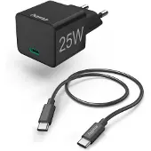 Hama Chargeur rapide avec câble de chargement USB-C, mini-chargeur, PD, 25 W, 1,5 m, SW