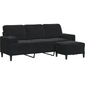 vidaXL Canapé 3 places avec pouf noir 180 cm velours