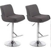 CLP Lot de 2 tabourets de bar Club en tissu, pivotants et réglables en hauteur en continu, gris foncé, piètement chromé