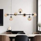 LumenXL Lampe suspendue design cadre noir et globes en verre ambré - Hepta