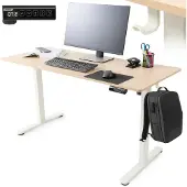 Arebos Bureau à hauteur réglable électriquement 140x60 cm | Fonction mémoire, beige