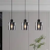 LumenXL Suspension noire 3 lumières en verre fumé - Palaio
