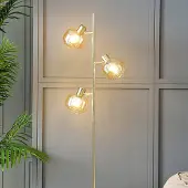 LumenXL Lampadaire doré avec verre ambré, 3 lumières - Jesse