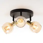 LumenXL Plafonnier noir mat et or avec verre ambré 3 luminaires - Oakland