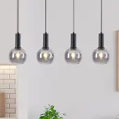 LumenXL Lampe suspendue noire Imke avec verre fumé, 4 lumières