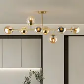 LumenXL Plafonnier design doré avec boules de verre ambrées - Osem