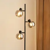 LumenXL Lampadaire noir avec verre gris fumée à effet miroir, 3 lumières - Jesse