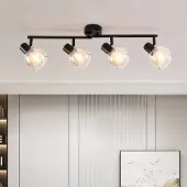 LumenXL Plafonnier noir en verre ambré avec 4 spots - Pela