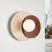 LumenXL Applique murale moderne Yacif en travertin (pierre naturelle) et bois