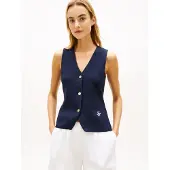 Tommy Hilfiger pour femme. WW0WW49707 Gilet tricoté premium marine (XS), Casuel, Coton