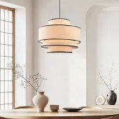 LumenXL Lampe suspendue beige avec abat-jour en tissu - Zenza