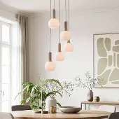 LumenXL Suspension Imme 5 lumières beige avec abat-jours blanc laiteux