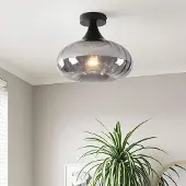 LumenXL Plafonnier moderne Nur noir avec verre fumé rayé